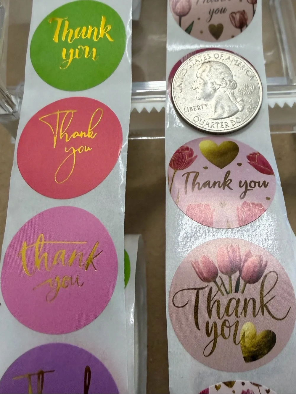 100 Pcs Gold Foil Floral & Solid Color Round Thank You Stickers - 1 Inch